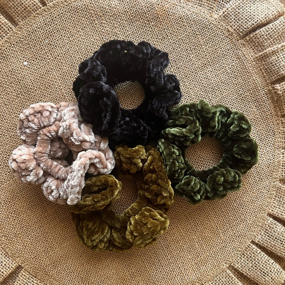 NEW 4pc Velvet Crochet Scrunchies